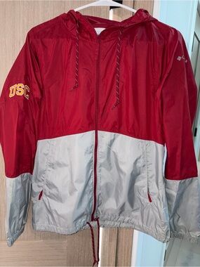 Columbia Red and Gray USC Windbreaker Jacket with Hood